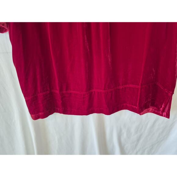 Sundance *In Deep Red* Velvet Pleated V-Neck Shift Dress Large Silk Blend - Picture 3 of 9